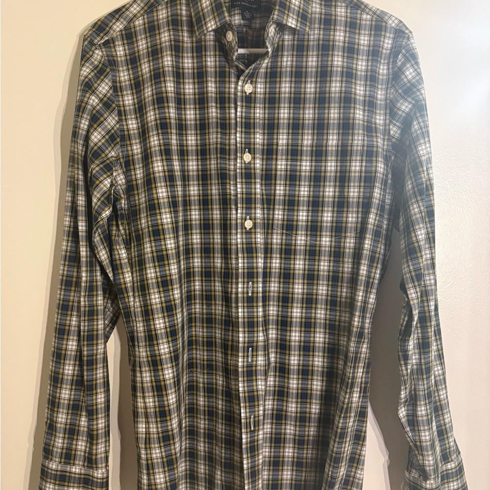J. Crew Men's Plaid Shirt - Navy and Cream